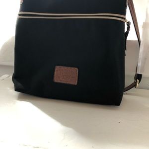 Bass black canvas handbag with tan leather trim